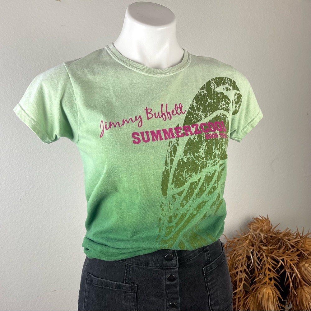Original Jimmy Buffett Summerzcool 2009 Tour Green and Pink Crewneck Tee